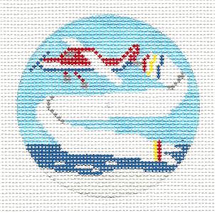 Round ~ 3" Airplane with Banner handpainted Needlepoint Canvas Needle Crossings