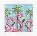 Bird Canvas ~ 3 Flamingos & Palm Trees 3" Sq. handpainted 18 Mesh Needlepoint Canvas by Needle Crossings