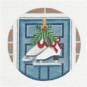 Christmas Round ~ Ladies Ice Skates Ornament handpaint Needlepoint Canvas by Rebecca Wood