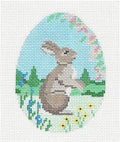 Egg ~ Spring Bunny & Flowers EGG handpainted 18 mesh Needlepoint Ornament Susan Roberts