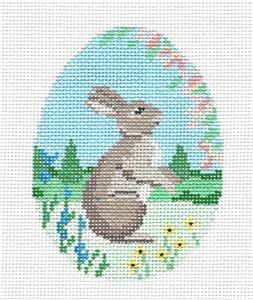 Egg ~ Spring Bunny & Flowers EGG handpainted 18 mesh Needlepoint Ornament Susan Roberts