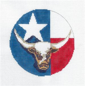 Travel Destination ~ TEXAS STATE Longhorn, Star & Flag handpainted Needlepoint Canvas by Trubey