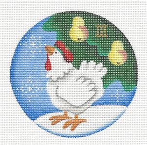 Round ~Adorable White Hen ~ 3rd Day of Christmas Needlepoint Canvas Rebecca Wood~MAY NEED TO BE SPECIAL ORDERED