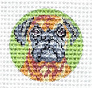 Dog Round ~ Fawn Boxer Dog 3" handpainted Needlepoint Canvas by Needle Crossings
