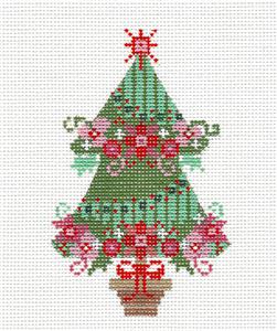 Tree ~ Floral Christmas Tree Ornament handpainted Needlepoint CH Designs ~ Danji
