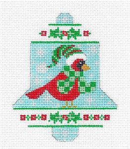 Bird Bell ~ Christmas Cardinal Bell handpainted Needlepoint Ornament by CH Design from Danji