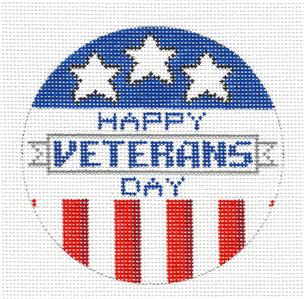 Round ~ Happy VETERANS DAY Patriotic handpainted Needlepoint Ornament Canvas by ZIA ~ Danji