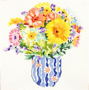 Summer Bouquet #6 ~ 14" Sq. handpainted 13 mesh Needlepoint Canvas by Jean Smith