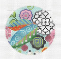 Kelly Clark ~ " Celebrate " Summer Collage Beautiful 3" Rd. handpainted 18 Mesh Needlepoint Canvas