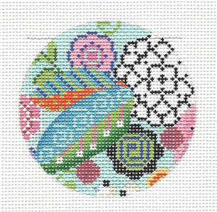 Kelly Clark ~ " Celebrate " Summer Collage Beautiful 3" Rd. handpainted 18 Mesh Needlepoint Canvas
