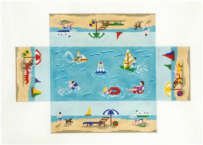 Brick Cover ~ Day at the Beach Brick Cover Door Stop handpainted Needlepoint Canvas S. Roberts