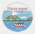 Travel Round ~ Country of NICARAGUA 4" Rd. handpainted 18 Mesh Needlepoint Ornament Canvas by Kathy Schenkel