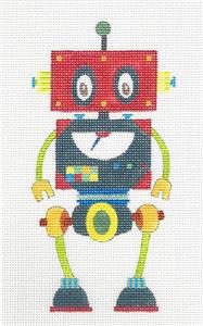 Child's Canvas ~ ROBOT in Red & Green handpainted Needlepoint Canvas by Nicole Tamarin