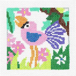 Coaster ~ Tropical Flamingo 4" Sq. Coaster handpainted Needlepoint Canvas by Jean Smith