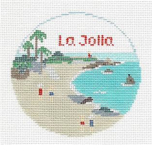 Travel Round ~ LA JOLLA, CALIFORNIA handpainted Needlepoint Canvas by Kathy Schenkel