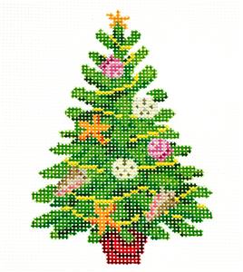 Christmas ~ Christmas Tree Decorated with SEA SHELLS, Starfish handpainted Needlepoint Canvas Ornament Susan Roberts