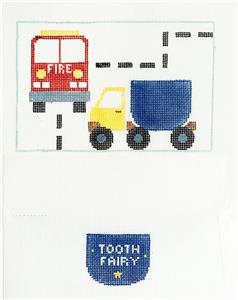 Tooth Fairy Canvas ~ Tooth Fairy Pillow TRUCKS's 2 Canvas SET, HP Child's Needlepoint Canvas by Kathy Schenkel