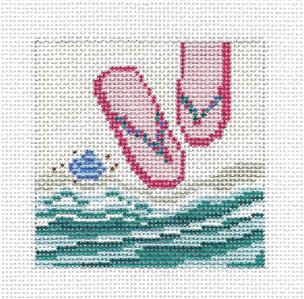 Canvas ~ Sandals by the Sea 3" Sq. handpainted Needlepoint Canvas Needle Crossings