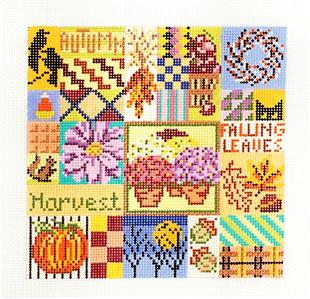 Autumn Quilt Canvas ~ Autumn Quilt Sampler handpainted 13 mesh Needlepoint Canvas by Needle Crossings