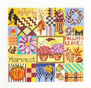 Quilt Canvas ~ Autumn Quilt Sampler 7.25" Square handpainted 13 mesh Needlepoint Canvas by Needle Crossings