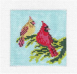 Canvas ~ Cardinal Couple 3" Sq. handpainted Needlepoint Canvas by Needle Crossings