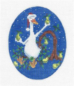 Oval-A Duck Sitting on a Pear Tree handpainted Needlepoint Canvas from CBK