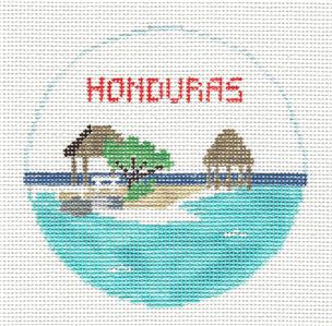Travel Round ~ HONDURAS in Central America handpainted Needlepoint Ornament Canvas by Kathy Schenkel RD.