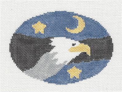 Oval ~ Flying Bald Eagle Oval handpainted 18 Mesh Needlepoint Ornament by Kathy Schenkel