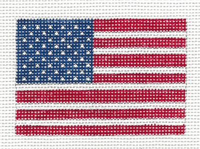 Patriotic Canvas ~ AMERICAN FLAG to fit Planet Earth ID TAG 2" by 3" handpainted Needlepoint Canvas Needle Crossings