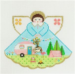 Angel ~ Camping Angel with Charms handpainted Outdoors Needlepoint Canvas Ornament Painted Pony