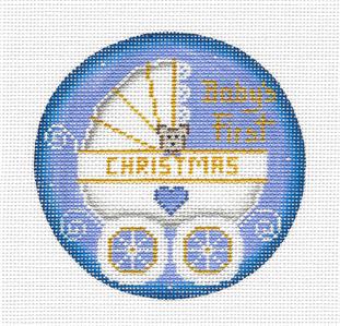 Baby ~ Baby Boy's First Christmas Carriage 18 mesh handpainted Needlepoint Canvas by Rebecca Wood