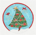 Christmas Tree ~ Cardinals with Christmas Tree with Red Stars handpainted Needlepoint Ornament by Juliemar