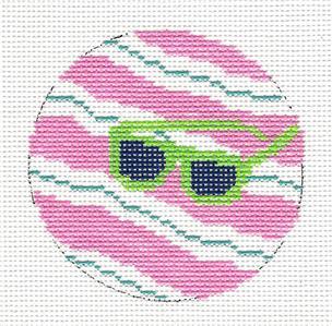 Round~ 3" Sunglasses on a Beach Blanket handpainted Needlepoint Canvas Needle Crossings