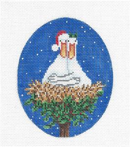 Christmas Oval ~ 2 "Turtle Doves" Ducks Sitting on Their Nest handpainted Oval Needlepoint Canvas from CBK