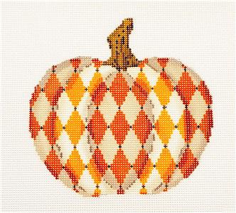 Kelly Clark Pumpkin ~ Autumn Orange & White Pumpkin handpainted Needlepoint Canvas