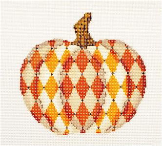 Kelly Clark Pumpkin ~ Autumn Orange & White Pumpkin 18mesh handpainted Needlepoint Canvas