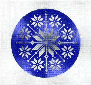 Round ~ Nordic Blue & White Snowflake handpainted Needlepoint Ornament Canvas by Pepperberry