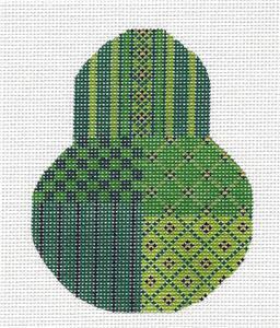 Kelly Clark Pear ~ Green Patchwork Christmas Pear handpaint Needlepoint Ornament Kelly Clark