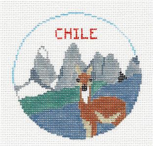 Travel Round ~ Country of Chile handpainted Needlepoint Canvas by Kathy Schenkel