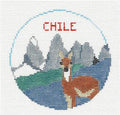 Travel Round ~ Country of Chile 4" Rd. 18 mesh handpainted Needlepoint Ornament Canvas by Kathy Schenkel