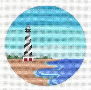 Travel Round ~ NORTH CAROLINA Shore & Lighthouse 4" Needlepoint Canvas by Painted Pony