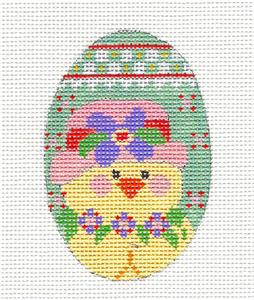 Egg ~ Spring Chick with Hat EGG handpainted 18 Mesh Needlepoint Ornament Canvas by CH Design - Danji