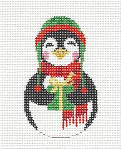 Christmas ~ GIFTED HAPPY PENGUIN handpainted Needlepoint Canvas Ornament by Susan Roberts