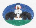 Oval ~ Two Black Bears with Their Snow Bear Oval handpainted Needlepoint Canvas by Kathy Schenkel