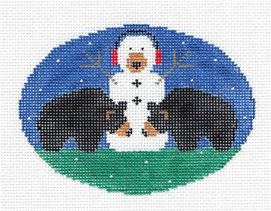 Oval ~ Two Black Bears with Their Snow Bear Oval handpainted Needlepoint Canvas by Kathy Schenkel