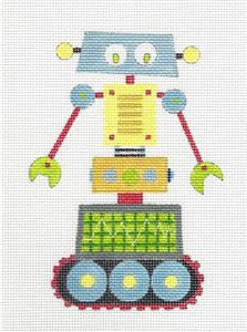Child's Canvas ~ ROBOT in Yellow & Blue handpainted Needlepoint Canvas by Nicole Tamarin