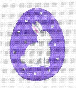 Egg Canvas - White Bunny on Purple Egg handpainted Needlepoint Ornament by Pepperberry