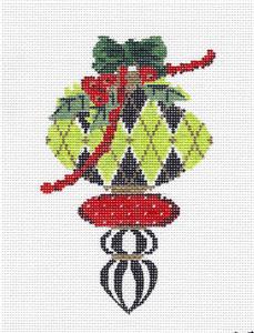 Kelly Clark Christmas ~ Elegant Green, Red & Gold Ornament & STITCH GUIDE handpainted Needlepoint Canvas by Kelly Clark