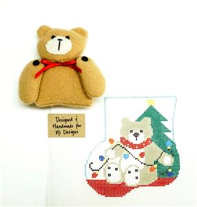 Canvas SET ~ TEDDY BEAR SET handpainted Needlepoint Ornament & FELT Teddy Bear by Kathy Schenkel