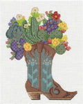 TEXAS ~ Desert Cactus Blooms Boot handpainted 18 Mesh Needlepoint Canvas Ornament by Kelly Clark